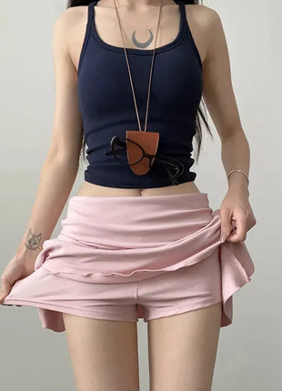Minigonne Arricciate alla Moda con Vita Alta, Gonne Sportive Slim da Yoga per Donne, Abbigliamento Femminile Estivo Y2K Casual Anti-Esposizione