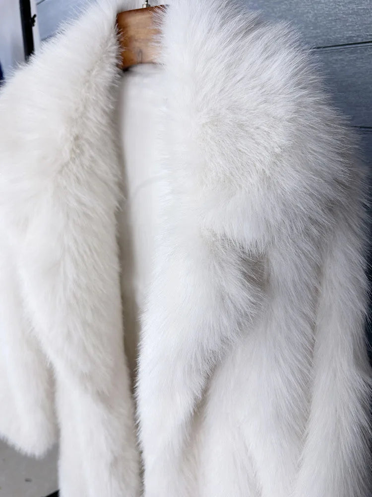 ZADORIN 130cm Super Long Fluffy Faux Fur Coat Woman Jacket Winter Lapel Thicken White Faux Fur Coats Jacket for Women Outerwears