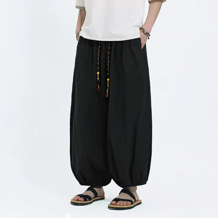 Pantaloni Lantern da Uomo: Pantaloni Casual in Cotone e Lino, Tinta Unita, Oversize, Comodi, a Gamba Larga, Stile Streetwear - Vendita Calda