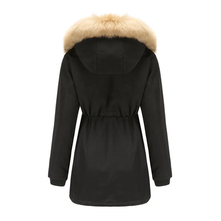Women's Winter Coat Warm Fleece Lined Parka Detachable Faux Fur Hood Padded Jacket Slim Waist Thick Sherpa Loose Cotton Outwear