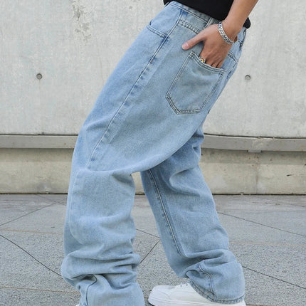 Spring Autumn Men Baggy Jeans Oversize Straight Loose Casual Denim Trousers Solid Color Streetwear Fashion Y2k Wide Leg Pants PlatiNum