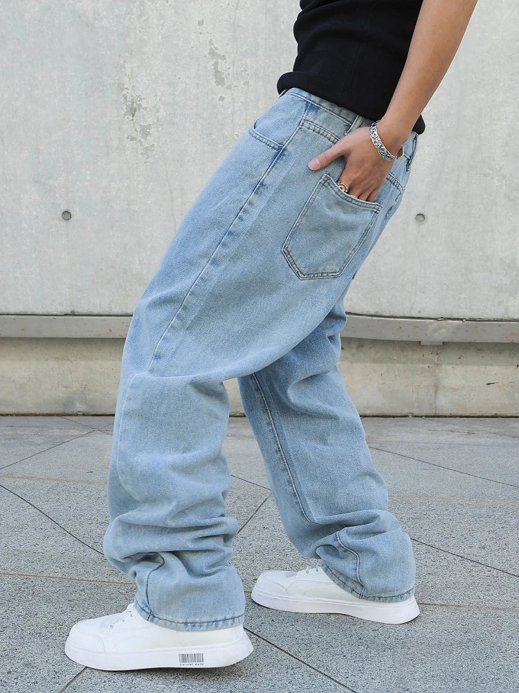 Spring Autumn Men Baggy Jeans Oversize Straight Loose Casual Denim Trousers Solid Color Streetwear Fashion Y2k Wide Leg Pants PlatiNum