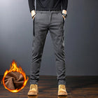 Winter New Men's Warm Slim Casual Pants Fleece Elasticity Embroidery Mid-waist Trousers Thicken Velvet Brand Straight Man Pants