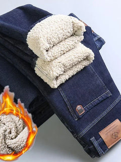 Winter Warm Fleece Jeans Men 2025 Straight Stretch Thick Casual Thermal Denim Pants Male Business Work Trousers New Men Clothing