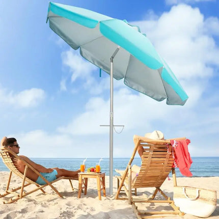 Beach Umbrella 198cm with Tilt Button, Sand Anchor, Carry Bag, Wind and Sun Protection, Blue
