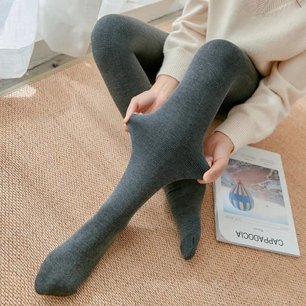 Women's Fall Winter Ribbed Vertical Stripe Thermal Leggings Fleece Thickened  Street Ready Seamless High Waist Thermal Pants PlatiNum