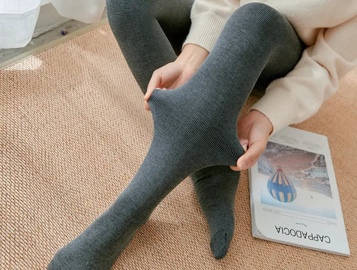 Women's Fall Winter Ribbed Vertical Stripe Thermal Leggings Fleece Thickened  Street Ready Seamless High Waist Thermal Pants PlatiNum
