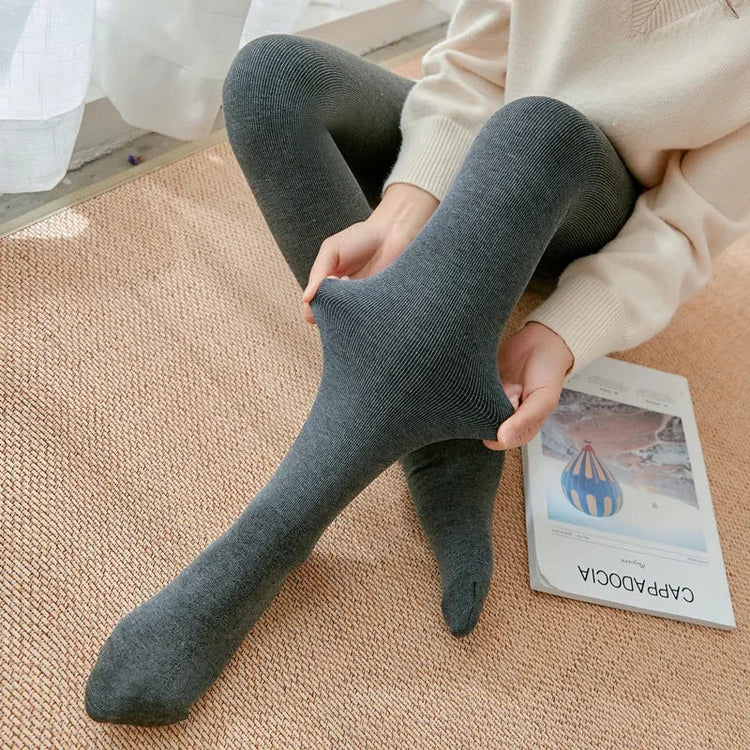 Women's Fall Winter Ribbed Vertical Stripe Thermal Leggings Fleece Thickened  Street Ready Seamless High Waist Thermal Pants PlatiNum