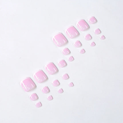 24pcs French Flower Fake Toenails Short Square White Border Press On Nail Tips With 1Jelly Stickers Full Coverage False Nail Tip
