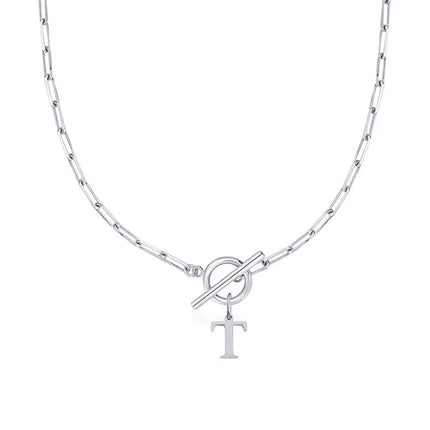 Women stainless steel Initial necklace A-Z Letter charms pendant Choker Women silvery Chain Ot Deduction Necklace For Women 2025 PlatiNum