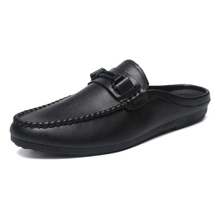 Mezze pantofole da uomo in pelle estiva Scarpe casual da uomo traspiranti Scarpe da guida pigre slip-on Comode mocassini da passeggio Mocassini