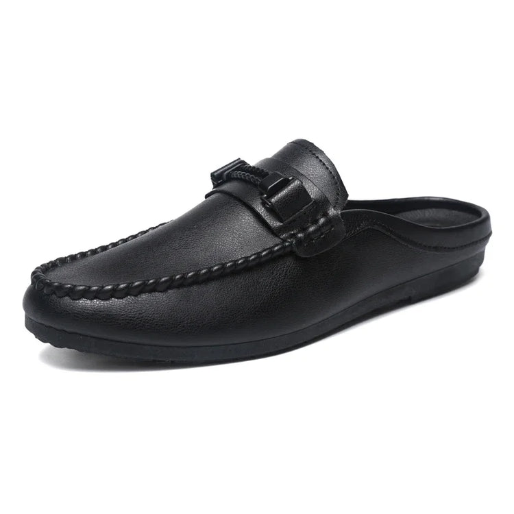 Mezze pantofole da uomo in pelle estiva Scarpe casual da uomo traspiranti Scarpe da guida pigre slip-on Comode mocassini da passeggio Mocassini