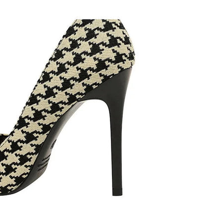 BIGTREE Scarpe 2026 Primavera Donna Pompe Catena di metallo perlato Tacchi alti Grana a quadri Tacchi a spillo Tacchi da donna Scarpe da banchetto di lusso 43 platinumshop