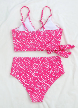 Costume da bagno bikini da donna verde a pois a vita alta brasiliano push-up con lacci e bendaggio, nuovo modello 2026, per la spiaggia PlatiNum