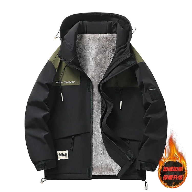 Plus Size Male Waterproof Windproof Hooded Jacket Autumn Winter New Fashion Men Casual Loose Fleece Thick Warm High Quality Coat