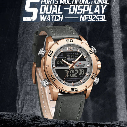 NAVIFORCE Orologio alla moda da uomo con cinturino in vera pelle Movimento al quarzo resistente all'acqua 30M Display luminoso con giorno e data F platinumshop