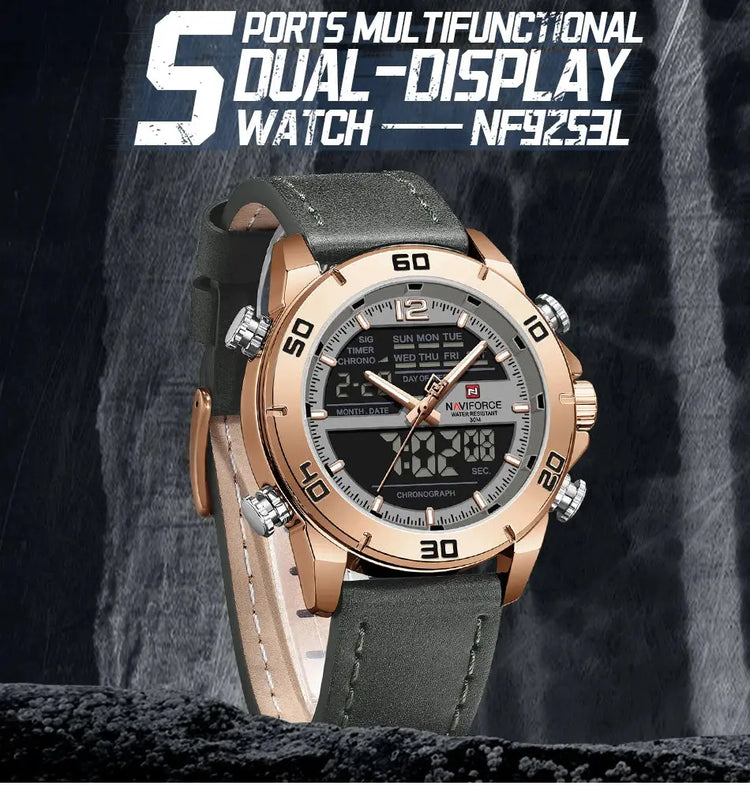 NAVIFORCE Orologio alla moda da uomo con cinturino in vera pelle Movimento al quarzo resistente all'acqua 30M Display luminoso con giorno e data F platinumshop