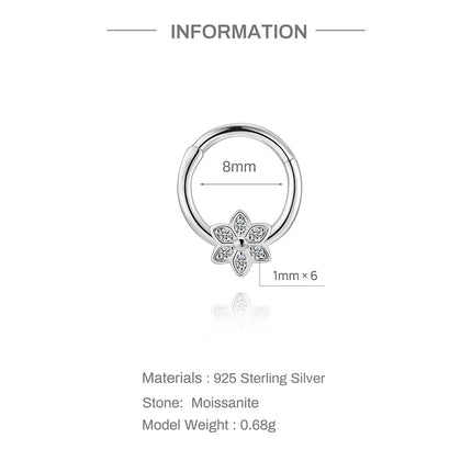 CANNER 1PC 6/7/8/9mm Moissanite 925 Sterling Silver Hoop Earrings Women Round Circle Piercing Earings Personalized Fine Jewelry PlatiNum