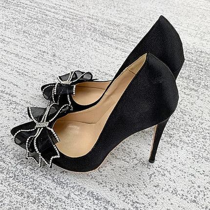 Blingbling strass festa da sera estiva tacchi alti donna 8-12 cm moda fiocco-nodo partito pompe eleganti scarpe da donna taglia 34-45