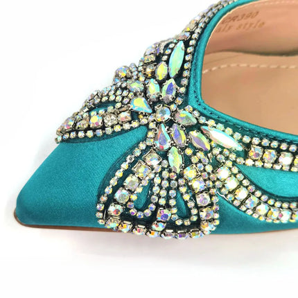 Venus Chan New Elegant Green Bling Bow décolleté con punta a punta per le donne 2024 Party italian strass scarpe e borse set coordinato