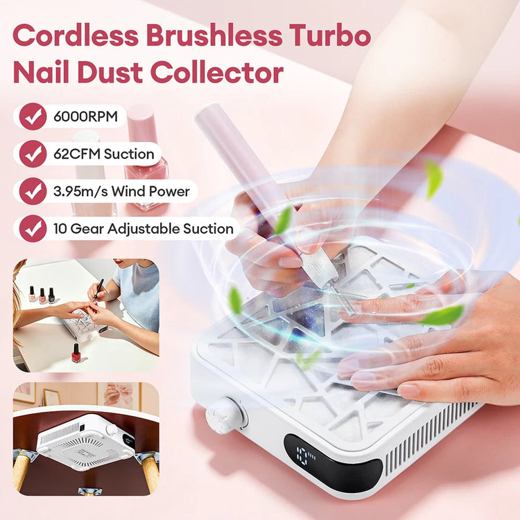 Professional Nail Dust Collector Rechargeable Nail Vacuum Cleaner Powerful Manicure Dust Extractor Machine for Nail Salon Acrylic Gel Removal
