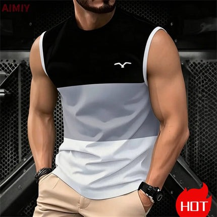 Men's Casual Striped Sleeveless T-Shirt, Men's Summer Tank Top, Casual Vest, Oversize Apparel.