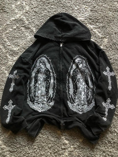 Retro hip hop Y2K street distressed color ripped design casual loose couple set trendy punk high street gothic fashion coat