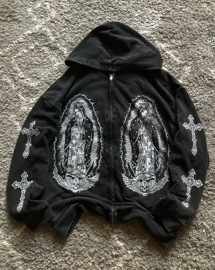 Retro hip hop Y2K street distressed color ripped design casual loose couple set trendy punk high street gothic fashion coat PlatiNum