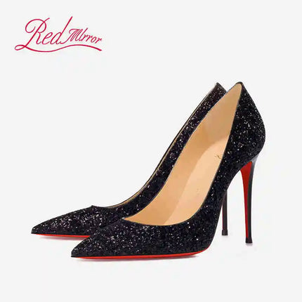 Tacchi alti eleganti da donna neri Fondo rosso lucido Tacchi da donna di marca di lusso 2025 tendenza Punta a punta Décolleté da festa sexy Scarpe da donna