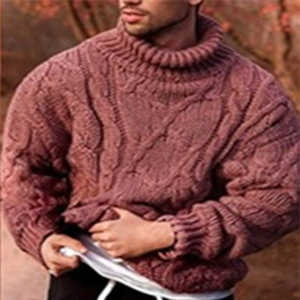 Autumn and winter European and American fashion casual twisted flower high neck pullover men's sweater men's knitted sweater top