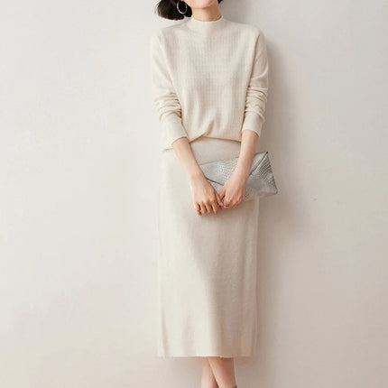 Women's 100% Cashmere Skirts Office Lady Autumn Winter Basic Fit Knitted High Waist Straight Skirt Graceful Long Warm Soft Dress PlatiNum