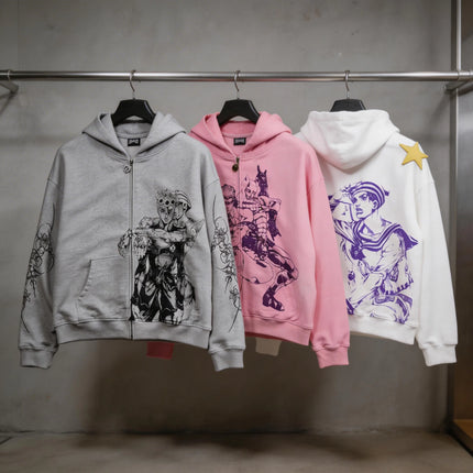 Jojo Bizarre Adventure Star Design Hoodies Women Men Zip Anime Hoodie Harajuku Streetwear Sweatshirt Y2k Men Clothing
