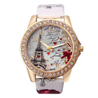 Orologio al quarzo in pelle PU da donna alla moda con strass Torre Eiffel platinumshop