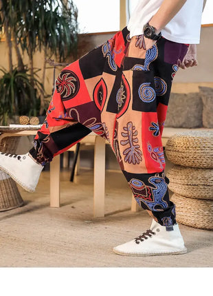 Pantaloni Harem da Uomo 2026 Stile Retrò con Stampa, Pantaloni Jogger Larghi e Comodi con Cavallo Ribassato, Stile Nepal Oversize, Pantaloni Casual da Uomo con Cavallo Ribassato