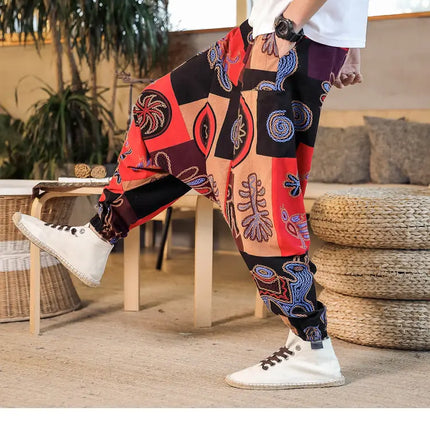 Pantaloni Harem da Uomo 2026 Stile Retrò con Stampa, Pantaloni Jogger Larghi e Comodi con Cavallo Ribassato, Stile Nepal Oversize, Pantaloni Casual da Uomo con Cavallo Ribassato