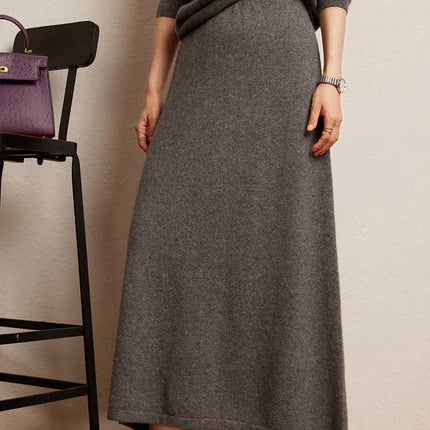 Korean Long Skirt Women's Wave Skirt 100% Cashmere Straight Skirt Knit Autumn Winter Skirt Warm Elegant Casual Knee Length Dress PlatiNum