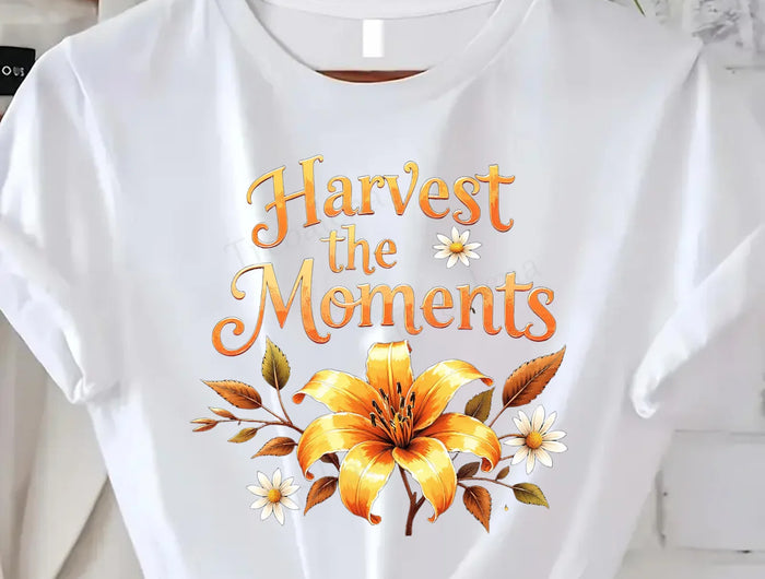 T-shirt confortable pour femme avec imprimé floral Harvest the Moments | T-shirt pour femme inspiré de l'automne