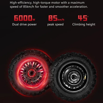 Monopattino Elettrico BOYUEDA S5 6000W Doppio Motore 60V38AH Autonomia 120KM Velocità 85KM/H NFC App Intelligente Luci RGB Ruote da 11 Pollici Fuoristrada per Adulti platinumshop
