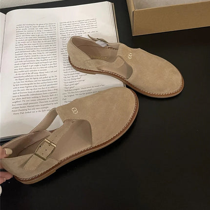 DIMANYU Women's Retro Roman Baotou Sandals, New Summer 2026 Models, Frosted Genuine Leather, Women's Flat Shoes, Perforated Sandals