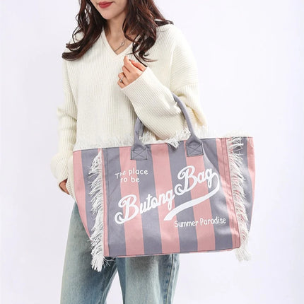 Borsa tote a righe da donna con colori contrastanti Borsa a tracolla con lettere alla moda Borsa da pendolarismo per ascelle di grande capacità