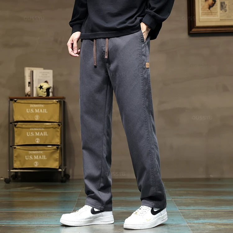 Brand Clothing New Soft Lyocell Fabric Pants Men Thick Loose Straight Drawstring Elastic Waist Korea Casual Cargo Trousers Male