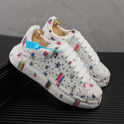 Hot Sale Rhinestone Canvas Shoes Mens Casual Skate Shoes Fashion Street Hip Hop Canvas Sneakers Men Platform Vulcanized Shoes