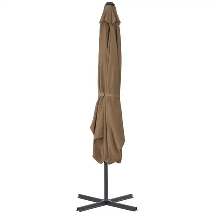 Ombrellone da esterno color tortora 250x250 cm, palo in acciaio, anti-UV, girevole a 360° ° con base incrociata robusta, facile da montare