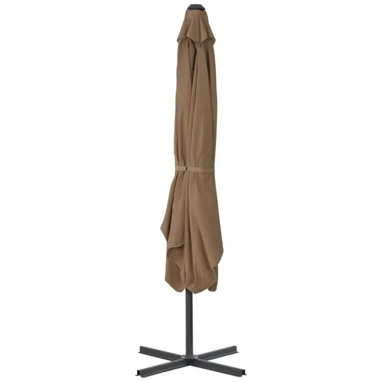 Ombrellone da esterno color tortora 250x250 cm, palo in acciaio, anti-UV, girevole a 360° ° con base incrociata robusta, facile da montare