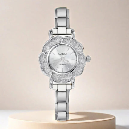 Orologi al quarzo da donna con intarsio floreale in zirconio, design chic di lusso, cinturino in acciaio inossidabile, regalo di compleanno per lei platinumshop