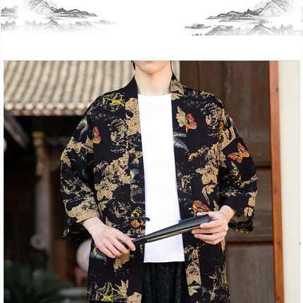 Camicie in Lino Stile Etnico con Stampa Yukata per Uomo e Donna, Abbigliamento Asiatico, Kimono Giapponese Harajuku, Camicie Retrò da Uomo