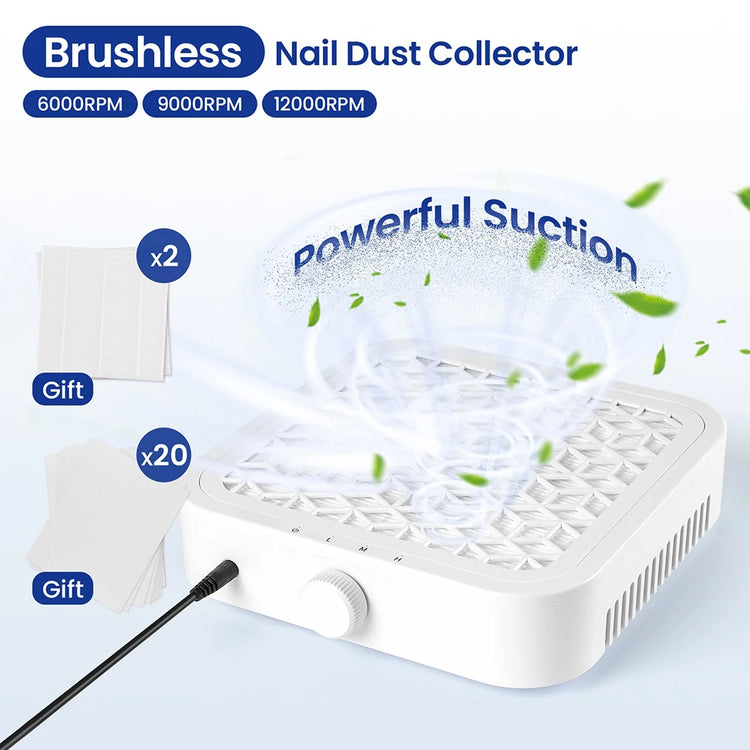 6000/9000/12000RPM Brushless Turbo Nail Dust Collector Low Noise 120W Nail Vacuum Extractor With 2 Filters Salon Manicure Machine