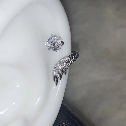 1pcs Silver Color Wing 316L Stainless Steel Ear Bone Nail for Women New Fashion Full of Rhinestone Earrings Accessories for Ear PlatiNum