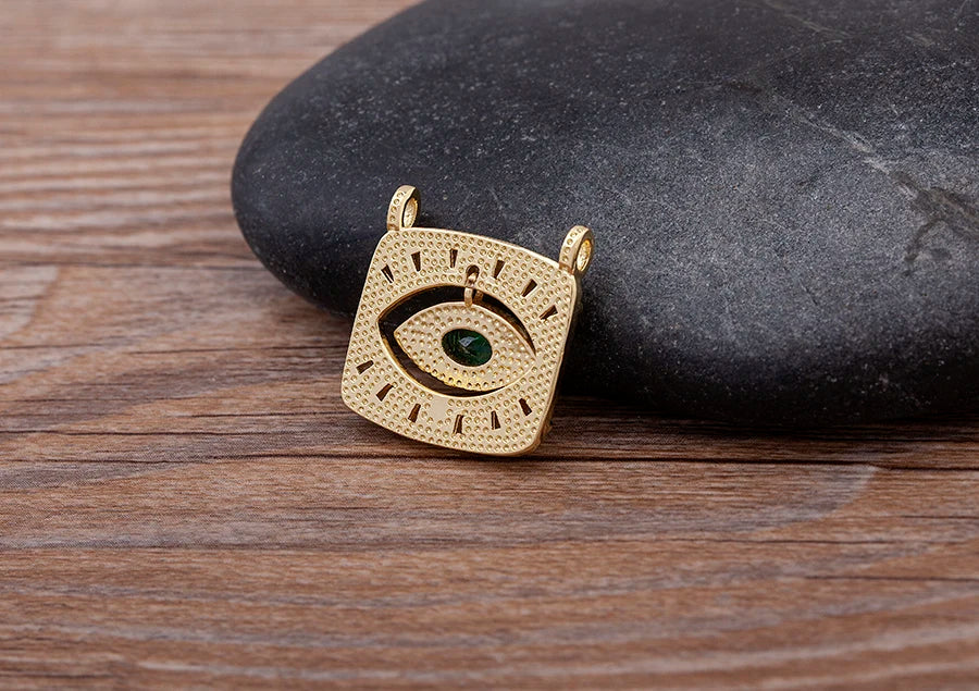 AIBEF Nuovo design creativo Zircone dorato Turco Evil Eye Collana con ciondolo quadrato Collana da donna Hip Hop Street Jewelry Party Regalo fortunato
