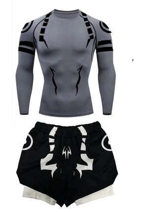 Anime Jujutsu Kaisen Set di compressione Tuta da fitness per uomo Camicia di compressione 3D ad asciugatura rapida + Pantaloncini da palestra Corsa Allenamento Abbigliamento sportivo platinumshop
